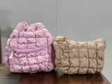 Camellia Sculptural Leather Bucket Satchel Angle 1 - Detailed OEM Bag View